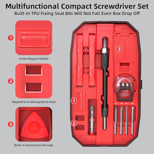 SHARDEN 153 in 1 Precision Screwdriver Set for Electronic Repair Red | Magnetic Small Screwdriver Set with Torx, Pentalobe, Triwing, Mini Repair Tool Kit for Computer, Laptop, PC, PS5, Eyeglass - color: 153 in 1 Red