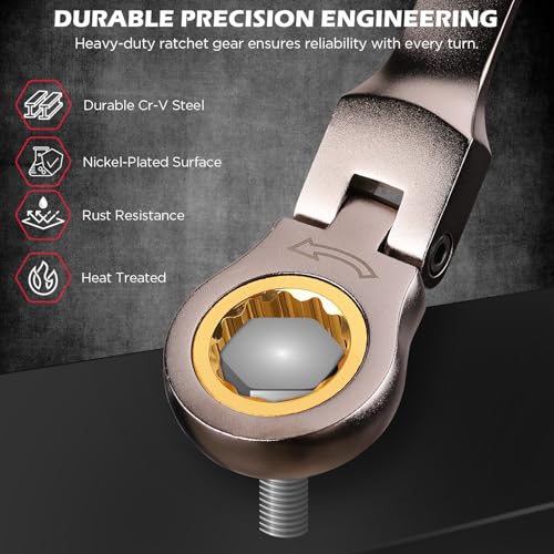 Premium 24-Piece Flex-Head Ratchet Wrenches Set with Magnetic Organizers, Metric SAE 8-19mm 1/4"-7/8", Cr-V Ratcheting Wrenches with 72 Teeth 180° Flex Head, Ratchet Combination Wrench Set for Repair - style: 24-Piece Flex-Head (SAE & Metric)