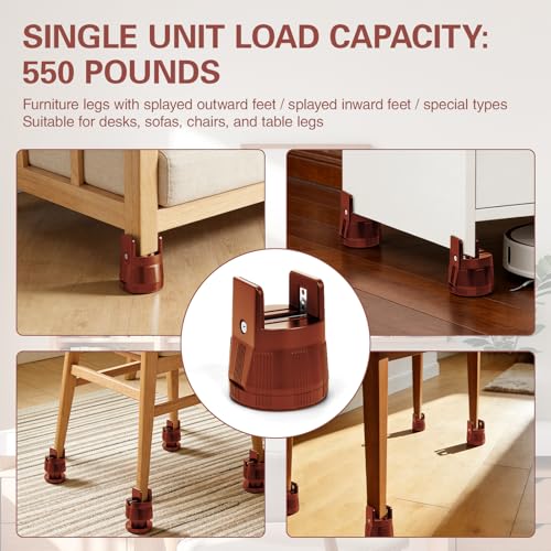 4 Pack Adjustable Furniture Risers 2.36" to 3.15", Heavy Duty Bed Risers with Clamp Design, Clamp-On Levelers for Chair Table Sofa Cabinet Legs, Furniture Height Extenders Leg Lifts (Brown) - color: Brown