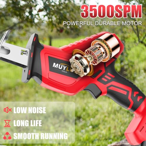 Cordless Reciprocating Saw, Electric Saw with Battery and Charger, 20V Battery Power Saws, 0-3500 SPM Variable Speed, Tool-Free Change, 4 PCS Blades for Wood PVC Metal Pipe Tree Cutting, 2 Batteries - style: Red 2 Batteries