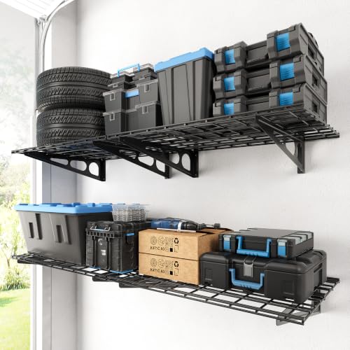 FLEXIMOUNTS 4-Pack 2x3ft Garage Shelving, 24"x72" Storage Shelves, Black - color: Black, size: 4 pack-2x3 ft
