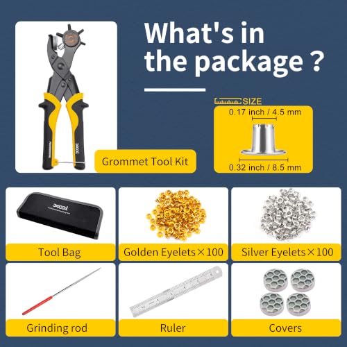 XOOL 2 in 1 Leather Hole Punch Eyelet Tool Kit, 3/16" 4.5mm Metal Eyelets for Fabric, Hole Puncher, Eyelet Pliers for Shoes Leather Clothes Belt - style: Hole Puncher × Eyelet Pliers