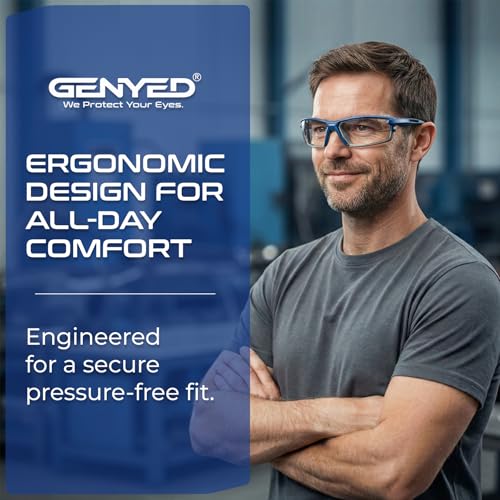 GENYED Safety Glasses ANSI Z87+ with Removable Foam Gasket, Clear Lens, Anti-Fog, Scratch-Resistant, UV400 Wraparound Protective Eyewear for Work, Construction & DIY