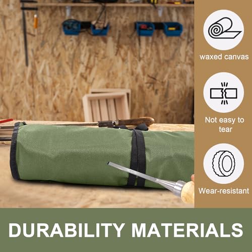 Wrench Organizer, Tool Roll Pouch,16-Pocket Waterproof Oxford Cloth - color: Army Green