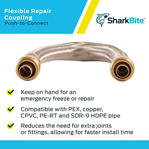 SharkBite 3/4 x 18 Inch Flexible Repair Coupling Hose, Push To Connect Brass Plumbing Fitting, PEX Pipe, Copper, CPVC, PE-RT, HDPE, U3016FLEX18LF - size: 3/4 in. x 3/4 in. x 18 in., style: SharkBite