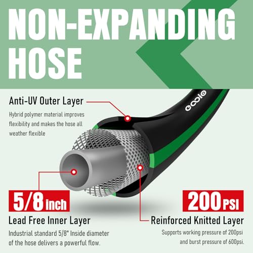 Heavy Duty Garden Hose 49ft, NON-EXPANDABLE Flexible Water Hose, Kink Resistant Lightweight Hybrid Hose, Leakproof Hose Male to Female Fittings - color: Black+Green, size: 49ft