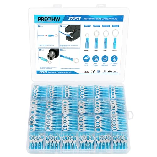 200PCS Heat Shrink Ring Terminals, Marine Grade - size: AWG(16-14)