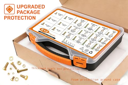 612pcs Heavy Duty SAE Grade 8 Bolts and Nuts Kit, 1/4-20,5/16-18,3/8-16,1/2-13 Bolt Assortment Kit Including Nuts Washers, Yellow Zinc Plated - size: 612 PCS 1/4-20, 5/16-18, 3/8-16, 1/2-13