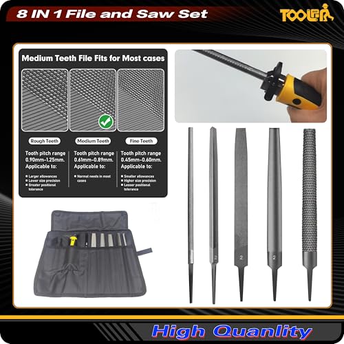 TOOLAN: File Set, File & Saw Set. metal file,metal files tools for steel,Professional Steel File Triangle/Flat/Half-Round/Round Files for MetalWoodPlastic,Woodworking, Blade Quick Change Mechanism - color: 8-in-1 File Set