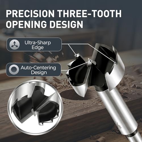 Forstner Bit Set, 8Pcs Wood Drilling Bits for Flat-Bottom Holes