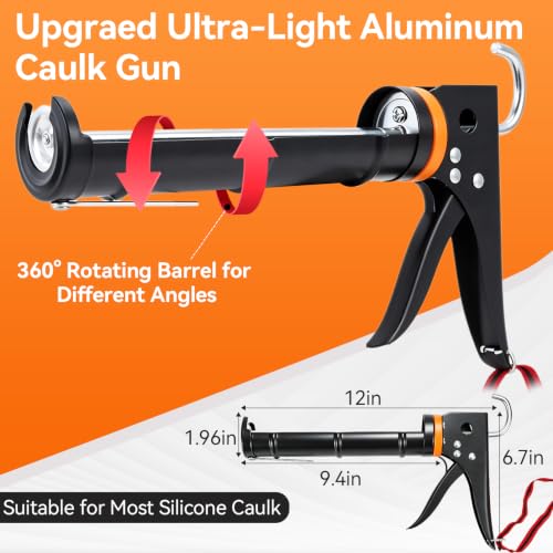 Caulk Gun Kit, Smooth Silicone Caulking Gun and Caulk Remover Tool, Sealant Finishing Tool Grout Scraper for Kitchen Bathroom Window Sink Joint, All in One with Gift Box - color: Black