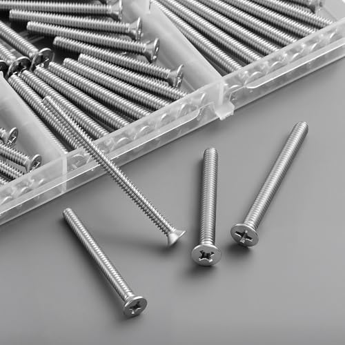 VGBUY 105Pcs Extra Long Outlet Screws Machine Electrical Screws Kit,#6-32#8-32 Phillips Flat Head 304 Stainless Steel for Wall Plate Switch/Outlets,Mounting Electrical Extender - style: 105PCS #6 #8 Kit