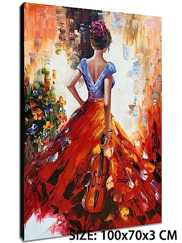 zoinart Hand Painted Abstract Vertical Canvas Wall Art 28x40 Inches Musical Girl Modern 3D Wall Paintings Framed Contemporary Art for Home Decorations Wall Decor Ready to Hang - color: YH-R101