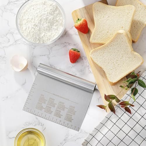 BOORIKA Dough Scraper & Bench Scraper Kitchen – Stainless Steel Sourdough Tools – Dough Cutter for Sourdough Bread, Pizza, and Flat Top Griddles – Chef Approved (Silver) - color: Silver