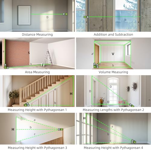 393FT Professional Green Laser Measuring Tool with Angle Sensor, Huepar 1/16in Accuracy Laser Distance Measurement Tool, Digital Laser Room Measuring Device, Laser Distance Meters