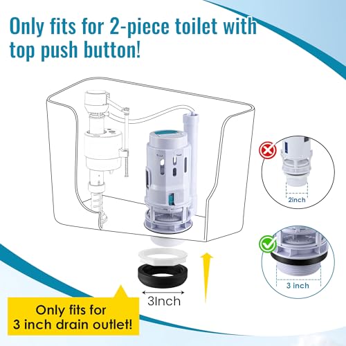 Saillong 3 Inch Dual Flush Valve Replacement Kit with Top Push Button, Tank to Bowl Gasket and Bolts, Toilet Repair Kit Inside Tank for 2 Piece Toilet, Easy to Install (2 Pack)