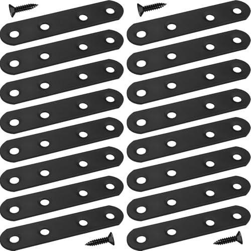 JULIHTU 16 Pack Black Flat Bracket 3 inch Straight Brace - color: Black, size: 16 Pcs / 3 x 0.63 in