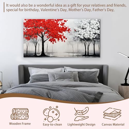 AUUZAIUA Large Canvas Wall Art Red and White Misty Forest Painting 20"x40" - size: 20"L x 40"W