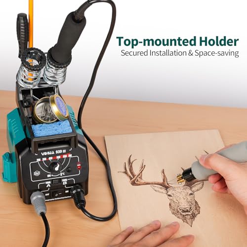 YIHUA 939 III Dual Pen Pyrography Station 2-in-1 Wood-Burning Tool with Two Wood-Burning pens 250-750°C Temperature Adjustable 20 Detailer nibs and 7 Essential Accessories and Tools Included