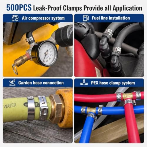500PCS 20 Size Single Ear Hose Clamp Kit and PEX Crimping Tool,Cinch&Remove - size: 500 PCS 20 Size