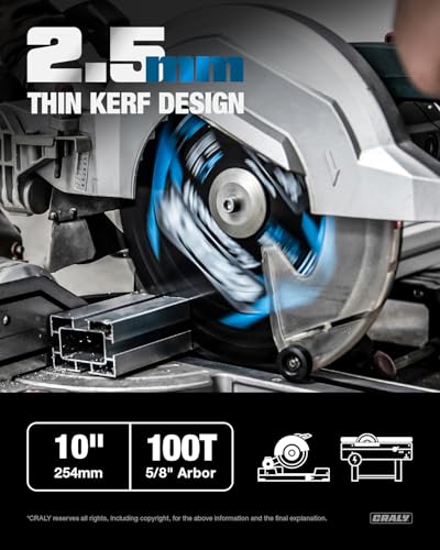CRALY 10 Inch 100 Teeth Aluminum and Non-Ferrous Metal Cutting Circular Saw Blade, 5/8 Inch Arbor, Carbide Tipped, Thin Kerf, Black Ice™, for Thin Aluminum, Plastic, Composite(C10100AL) - size: 10", 5/8" arbor, 100T