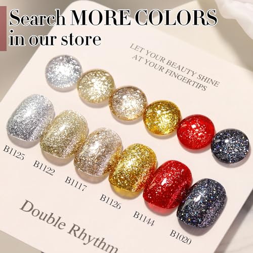 Double Rhythm 15ML Glitter Gel Polish Shimmer Reflective Holographic Color Magnetic for Nail Art Salon DIY at Home (B1117) - color: Gold