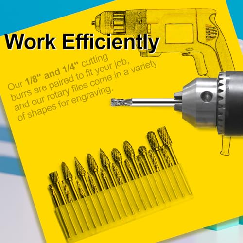 Asieg Tool 20 Pcs Carbide Die Grinder Burrs Bits 1/8" Shank for Dremel Milwaukee Metal Grinding Wood Stone Steel Carving Cutting Engraving Grinder Kit Attachment Rotary Tool Accessories Sets