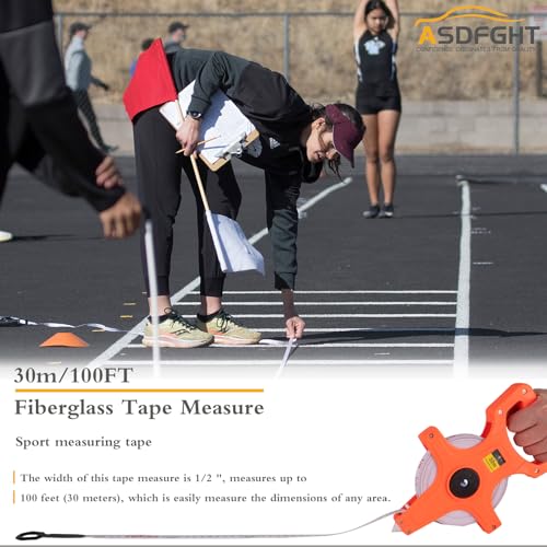 Open Reel Tape Measure 100 Feet, Fiberglass Tape Measure, Yard Measuring Tape Fit for Sports Field, Outdoor, Engineer,Track, Durable Dual-Sided Measuring Reel with Feet and Meters (1/2') - size: 30 m