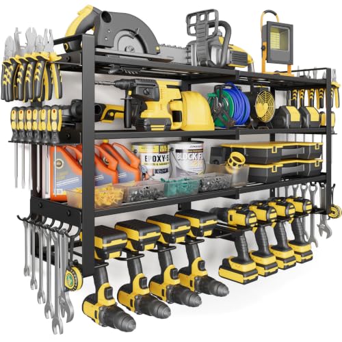 4-Tier Power Tool Organizer Wall Mount, 450LBS Capacity, 8 Drill Holders - size: 32.8" Width 4-Tier