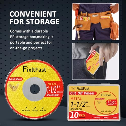 FIXLTFAST 1-1/2 Cut Off Wheels,1.5" x 1/8" Fiberglass Reinforced Metal Cutting disc for Rotary Tool Accessories Include Mandrels - 11 Pack - size: 1 1/2