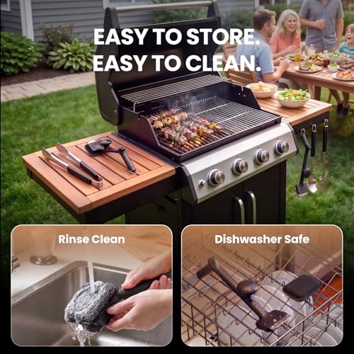 ThermoMaven BBQ Grill Brush Bristle Free - 17" Safe Steam Grill Cleaner Brush with Scraper and 5 Brush Heads for Porcelain/Gas/Charcoal Grill Outdoor Grill Barbecue Cleaner - size: Black 5pcs-Medium