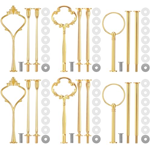 Patelai 6 Sets 3 Tier Cake Stand Hardware Tiered Tray Plate Hardware Kit Heavy Metal Cake Fruit Food Plate Stand Fitting Stacking Kit for Serving Dessert Cupcake Dish Food (Cute,Gold) - color: Gold, size: Cute