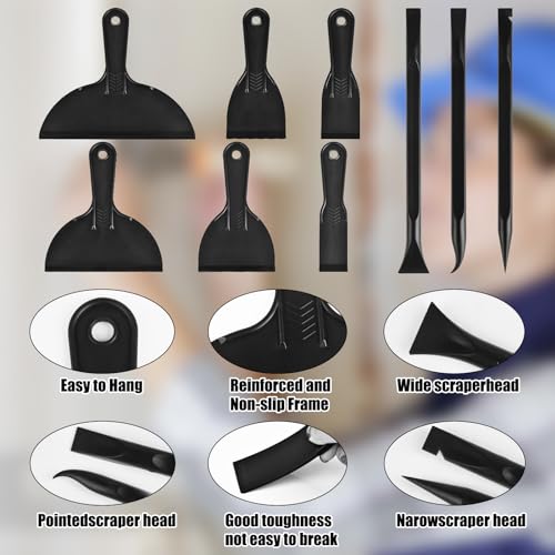 Sankoly 12 Pieces Plastic Putty Knife Set 2"" / 3"" / 6"" Flexible Scraper Tool and Detail Scraper Tool Multipurpose Spatula Paint Scrapers, for Spackling, Patching, and Painting Wood or Wall