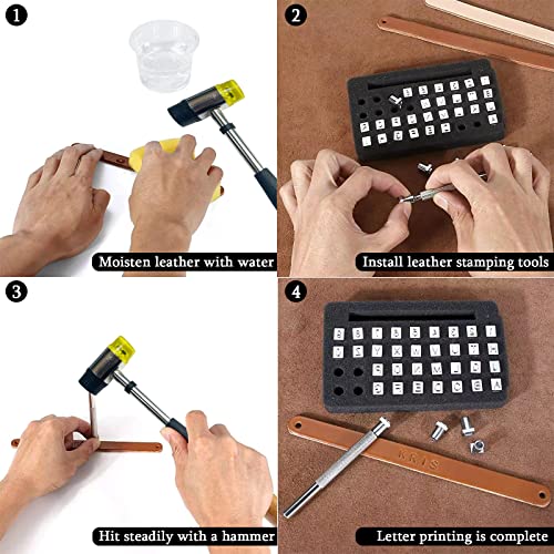 84 PCS Leather Craft Stamping Tools Set, Include 26 6.5mm Alphabet & 10 Number & 32 Patterns Stamp & 12 Tangcao Patterns Stamp & 3 Stamping Handle & 1 Leather Hammer, Leather Craft Stamps - color: 84 Pcs
