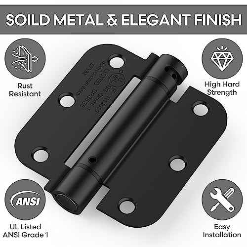 4 Pack 3.5 Inch Self Closing Door Hinges, Gloss Black - size: 3.5" (4 Pack)