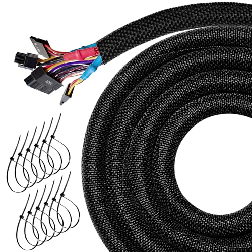 10FT Split Cable Management Sleeve Wire Loom Tubing Cord Protector for High-Temperature Automotive Harness Wires and Home Cable Management,Self-Wrapping Braided Cord Covers (1/2 Inch) - size: 1/2"-10Feet