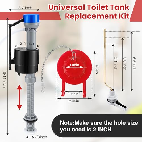 Saillong Universal Toilet Flusher Replacement Kit, Fill Valve, 2-Inch Flapper, Side Mount Handle Lever, Water-Saving, Adjustable Toilet Repair Kit Inside Tank, Easy to Install(1 Set,Blue Grey, Red) - color: Blue Grey, Red
