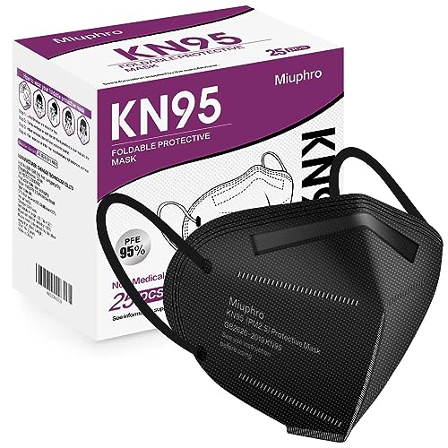 Miuphro KN95 Face Mask 25 Pack, 5-Layers Breathable KN95 Masks - color: Black