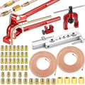 smseace 55Pack 3/16 Inch+3/16 Inch Brake line kit Include 25 FT Copper-Plated Brake Lines with Fitting(32pcs Fittings,4pcs Union+8pcs Nut) Brake line Bender,Single Flare Tool,Cutter Brake line kit - color: Gold-A, size: 3/16inch+3/16inch