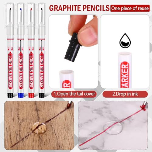 MotiMind 22 Pack Mechanical Carpenter Pencil Set with 78 Pencil Refills and Sharpener, Mechanical Pencils, Deep Hole Long-nib Marker Pens for Architect Heavy Duty Construction Pencils for Woodworking