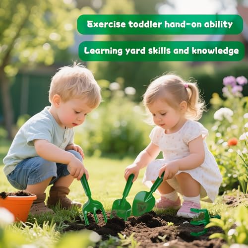 Kids Gardening Tools with Outdoor Yard Wheelbarrow Set Toys, Ages 3+ | Shovel Rake and Trowel, Summer Outdoor Weeds Yard Digging Play, Easter Birthday Gift for Boys Girls Age 3+Years Old - color: Green-4pcs