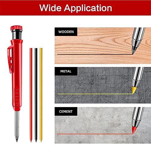 Mechanical Carpenter Pencils Set with Marker Refills and Carbide Scriber Tool, Solid Deep Hole Woodworking Pencils Marker Marking Tools with Built in Sharpener for Architect Construction - A