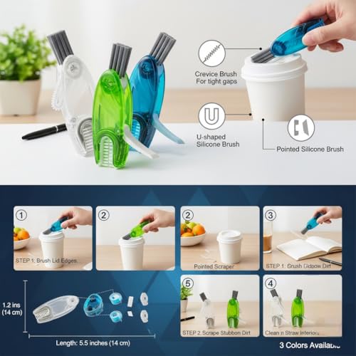 3 Pcs 4 in 1 Cup Lid Gap Cleaning Brush Set - Multifunctional Bottle Cleaning Brush Portable Silicone Cup Lid Cleaner | Tools for Home Kitchen and Travel
