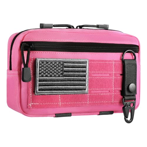 FRTKK Tactical Molle Admin Pouch Utility Laser Cut EDC Tool Pouch Bag Horizontal Modular Pouches Include US Flag Patch and Keychain - color: Pink