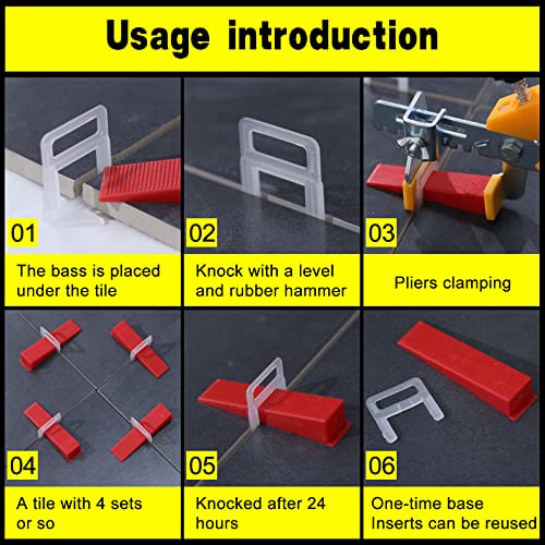 Tile Leveling System 1/16" Spacers Tile Leveler Clips DIY Tile Leveler Spacers 4000 Pcs and Tools Harden Rubber Mallet Hammer 16 oz for Professional Ceramic Tile and Stone Installation