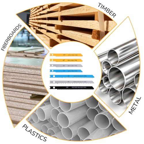 14 PCS U-Shank Jig Saw Blade Set, Jigsaw Blades for Wood Plastic Metal Cutting Fit Vast Majority U Shank Jigsaws Jigsaw Blades Set Includes 6T 8T 10T 14T 18T 24T 32T