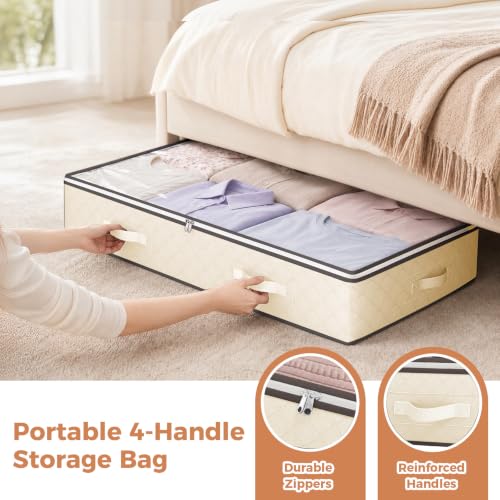 Budding Joy 6 Pack 95L Under Bed Storage Containers Beige - color: Beige, size: 95L-6 Pack