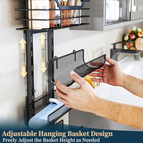 Consumest 6-Tier Hair Tool Organizer - Hair Dryer Holder Over The Door/Wall Mounted DIY Adjustable Shelf Bathroom Door Organizer with Hook for Curling Iron/Blow Dryer/Straightener Black