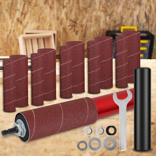 Drum Sander Set, Portable Rubber Sanding Drum Spindle Sander Adapter, Hand-Held Spindle Sanding Drum with 120 Grit Sandpaper Drum, Sanding Sleeves Power Drill Driven Drum Sander