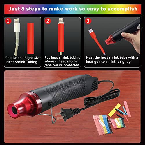 Wire Heat Shrink Tubing Kit + Mini Heat Gun for Shrink Tubing - 328pcs 2:1 Wire Shrink Wrap Tubing + 300W Heat Shrink Gun with Case - for Wires,Shrink Wrap and Cable Repair. - size: Shrink Ratio 2:1 & with case